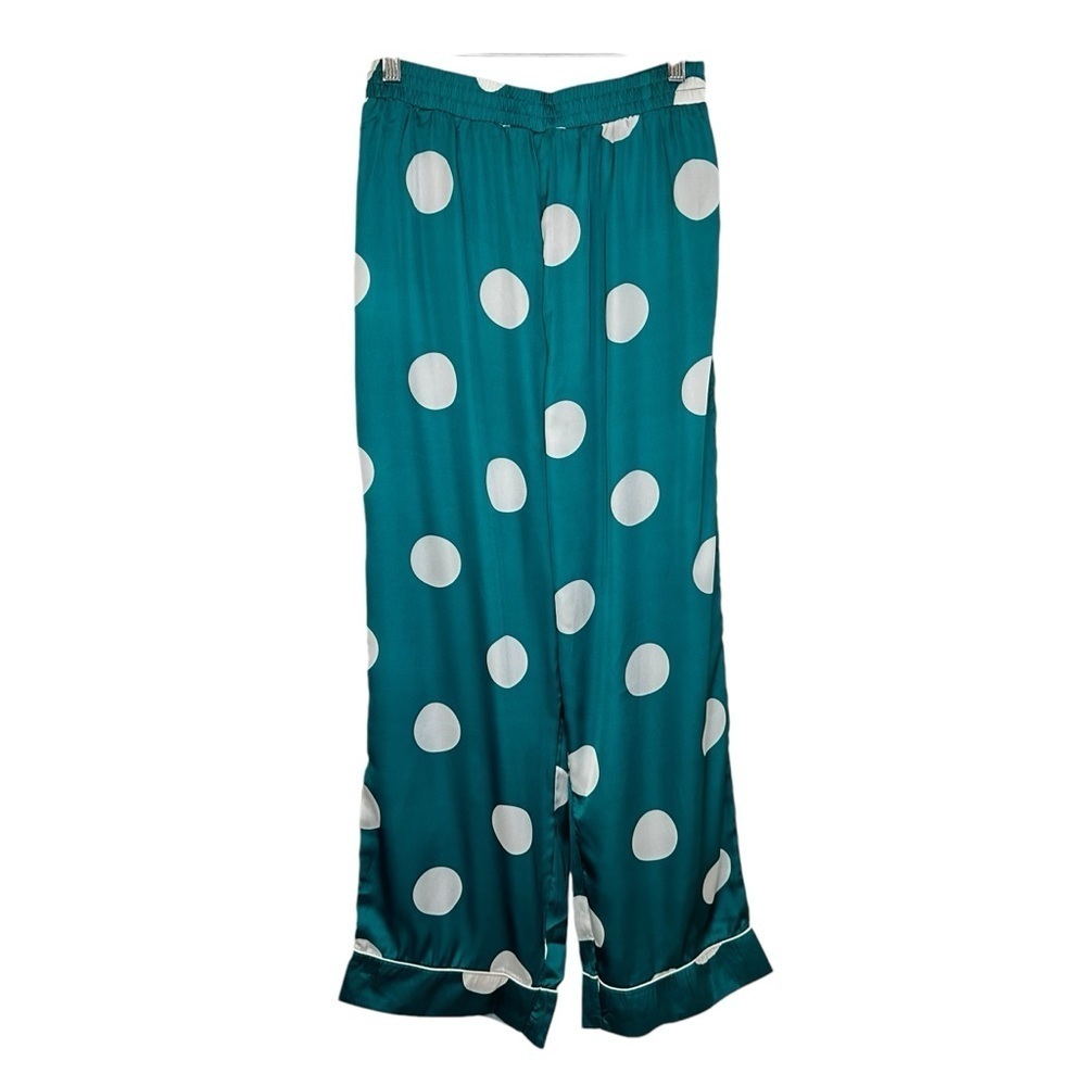 Nasty Gal Womens Polka Dot Pajama Pants Sz Medium Green White Elastic Waist NWT